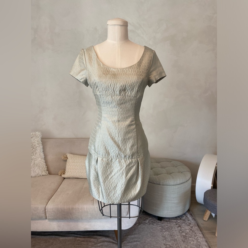 Y2K 2000s SAGE GREEN EMPIRE DROP WAIST MINI DRESS WITH SCOOP NECKLINE